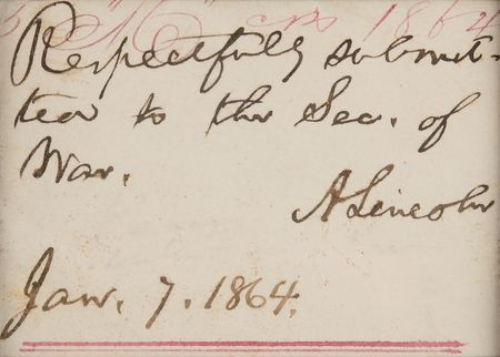 Lot #5 Abraham Lincoln Autograph Endorsement Signed as President (January 7, 1864) - Image 3
