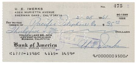 Lot #427 Ub Iwerks Signed Check