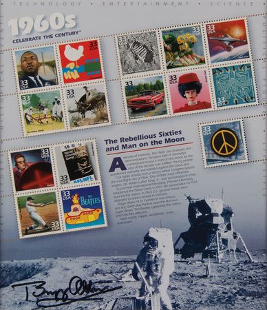 Lot #297 Buzz Aldrin Signed Stamp Sheet - Image 2