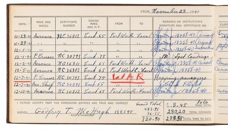 Lot #266 Godfrey McHugh's Personal World War II Flight Log - September 15, 1941, to December 31, 1944 - Featuring (47) Signatures - Image 5