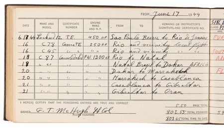 Lot #266 Godfrey McHugh's Personal World War II Flight Log - September 15, 1941, to December 31, 1944 - Featuring (47) Signatures - Image 6