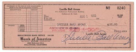 Lot #809 Lucille Ball Signed Check - Image 1