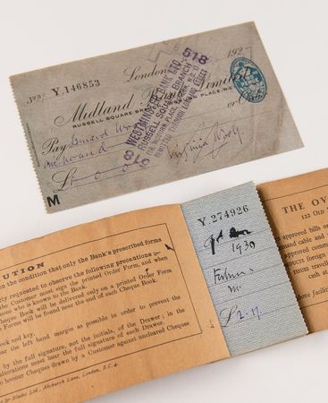 Lot #613 Virginia Woolf Signed Check to Her Husband, Leonard Woolf, with Booklet of 25 Annotated Check Stubs - Image 1