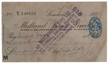 Lot #613 Virginia Woolf Signed Check to Her Husband, Leonard Woolf, with Booklet of 25 Annotated Check Stubs - Image 2