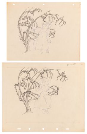 Lot #356 Snow White and scary tree layout drawings (2) from Snow White and the Seven Dwarfs - Image 1