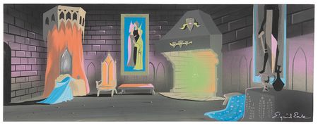 Lot #402 Eyvind Earle panoramic concept painting of Princess Aurora for Sleeping Beauty - Image 1
