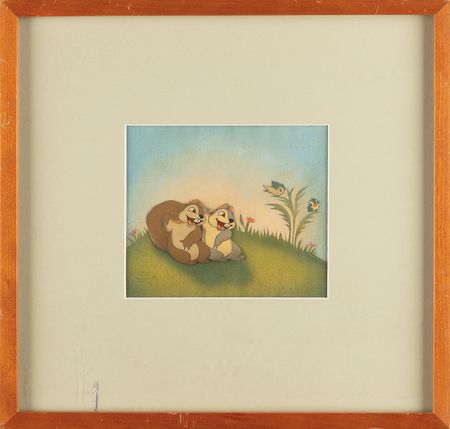 Lot #443 Bluebirds and squirrels production cel set-up from Snow White and the Seven Dwarfs - Image 1