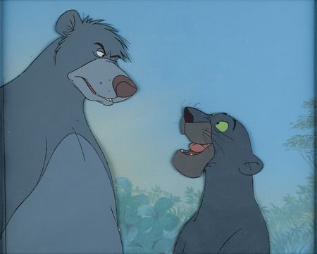 Lot #387 Baloo and Bagheera production cels and production background from The Jungle Book - Image 2