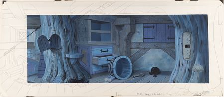 Lot #404 Prince Phillip and Maleficent's Goons production cels and Eyvind Earle panorama background from Sleeping Beauty - Image 2