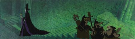 Lot #403 Maleficent and Goons production cels and Eyvind Earle panorama background from Sleeping Beauty - Image 2