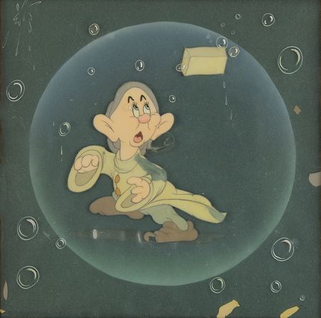 Lot #349 Dopey production cel and production drawing from Snow White and the Seven Dwarfs with Walt Disney Signature - Image 2