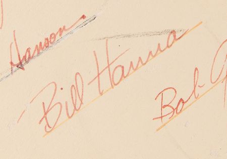 Lot #405 Tom and Jerry oversized hand-painted 1951 Christmas Card presented to Fred Quimby, signed by (70+) MGM animation department employees including Bill Hanna, Joe Barbera, Tex Avery, and more - (27˝ x 34.5˝) - Image 3