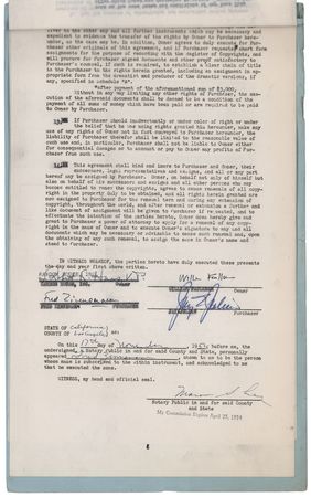 Lot #648 William Faulkner and Fred Zinnemann Document Signed for 'The Old Man' - Image 1