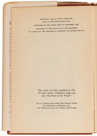 Lot #688 John Steinbeck: The Pearl (First Edition) - Image 4