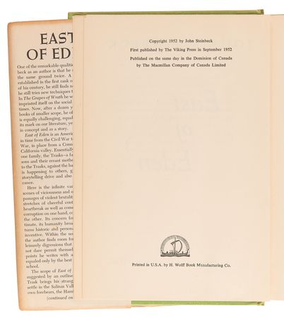 Lot #689 John Steinbeck: East of Eden (First Edition) - Image 4