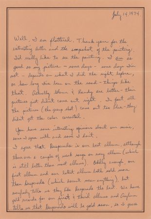 Lot #756 Eagles: Don Henley Lengthy Autograph Letter Signed on Desperado, the Band's Identity, and How to Succeed in the Music Industry - Image 1