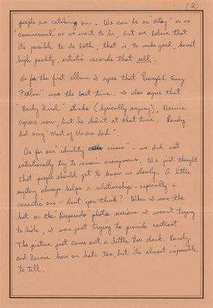Lot #756 Eagles: Don Henley Lengthy Autograph Letter Signed on Desperado, the Band's Identity, and How to Succeed in the Music Industry - Image 2