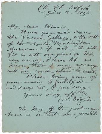 Lot #584 Charles L. Dodgson Autograph Letter Signed, Arranging an Outing to 