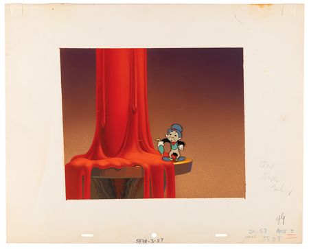 Lot #485 Jiminy Cricket production cel and production background from the From All of Us to All of You Christmas special - Image 2