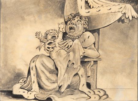 Lot #375 Alice in Wonderland concept drawing of Duchess and Baby by David Hall for Walt Disney's Surprise Package book - Image 2