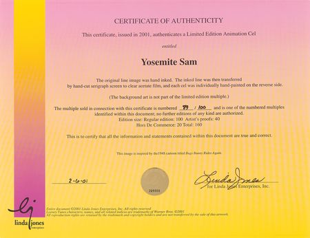 Lot #536 Yosemite Sam limited edition cel from the Termite Terrace II Portfolio (Ltd. Ed. # 89/100) - Image 3