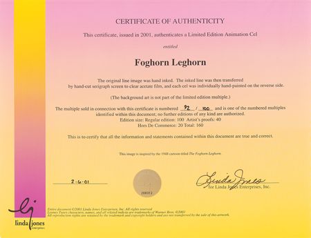 Lot #534 Foghorn Leghorn limited edition cel from the Termite Terrace II Portfolio (Ltd. Ed. #92/100) - Image 3