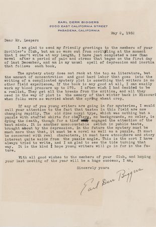 Lot #628 Earl Derr Biggers (7) Signed Items - Photograph and (6) Letters - Image 2