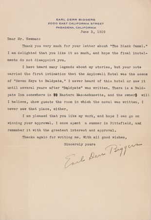 Lot #628 Earl Derr Biggers (7) Signed Items - Photograph and (6) Letters - Image 5