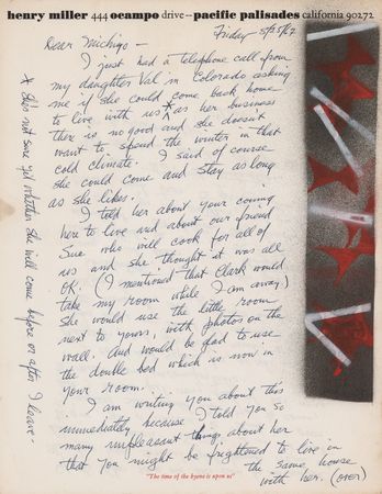 Lot #672 Henry Miller Autograph Letter Signed on His Daughter: 