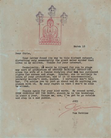 Lot #682 Tom Robbins Typed Letter Signed - Image 1