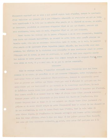 Lot #575 Albert Camus Hand-Corrected Typed Manuscript for His Preface to the Spanish Civil War Anthology, L’Espagne Libre [Free Spain] - Image 3
