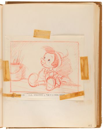 Lot #348 Disney?s 1939 Pinocchio Director-Used Continuity Sketch Book with (48) Original Storyboard Drawings and (175+) Photographic Model Images - Image 11