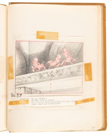 Lot #348 Disney?s 1939 Pinocchio Director-Used Continuity Sketch Book with (48) Original Storyboard Drawings and (175+) Photographic Model Images - Image 42