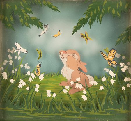 Lot #470 Thumper and Butterflies Courvoisier multiplane painting from Bambi - Image 2