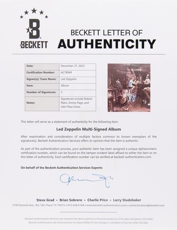 Lot #716 Led Zeppelin Signed Album - In Through the Out Door - Image 4