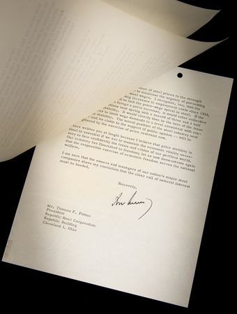 Lot #11 President John F. Kennedy Writes in Length to the President of Republic Steel, Stressing that a Hike in Steel Prices Could Have Adverse Effects on the Economy - Image 1