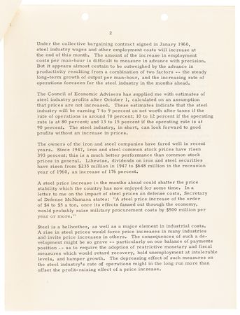 Lot #11 President John F. Kennedy Writes in Length to the President of Republic Steel, Stressing that a Hike in Steel Prices Could Have Adverse Effects on the Economy - Image 4