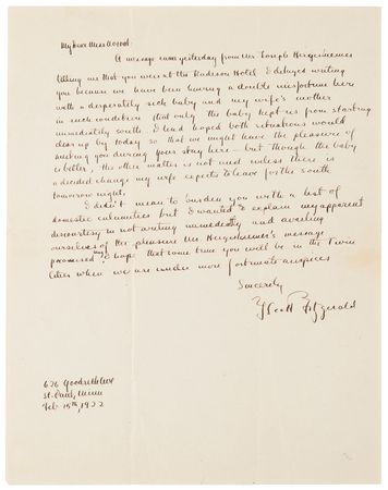 Lot #585 F. Scott Fitzgerald Autograph Letter Signed - Two Weeks Before the Release of The Beautiful and Damned - Image 2