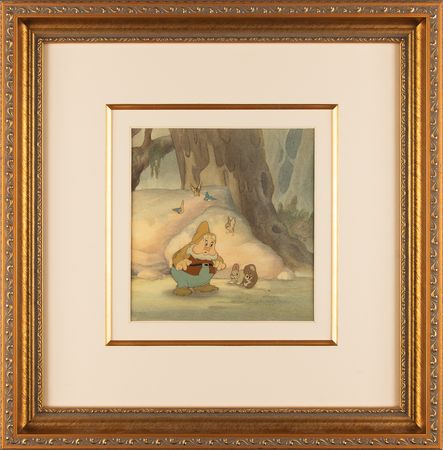 Lot #358 Happy and forest animals production cels and production background from Snow White and the Seven Dwarfs - Image 2