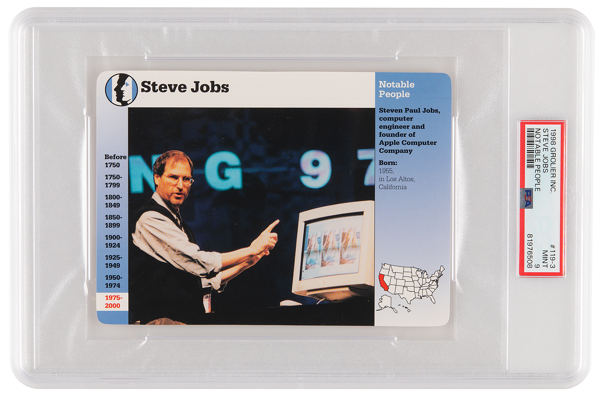 Steve Jobs 1998 Grolier Inc. 'Notable People' Trading Card - PSA MINT