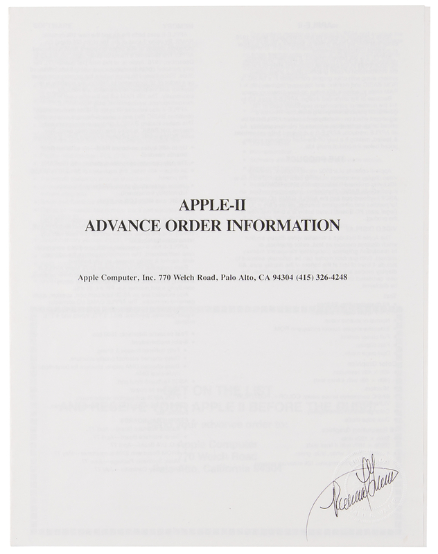 Lot 6013 Ron Wayne's Apple II Advance Order Information Brochure