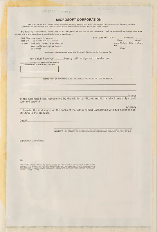 Lot 6149 Microsoft Corporation Stock Certificate (2003)