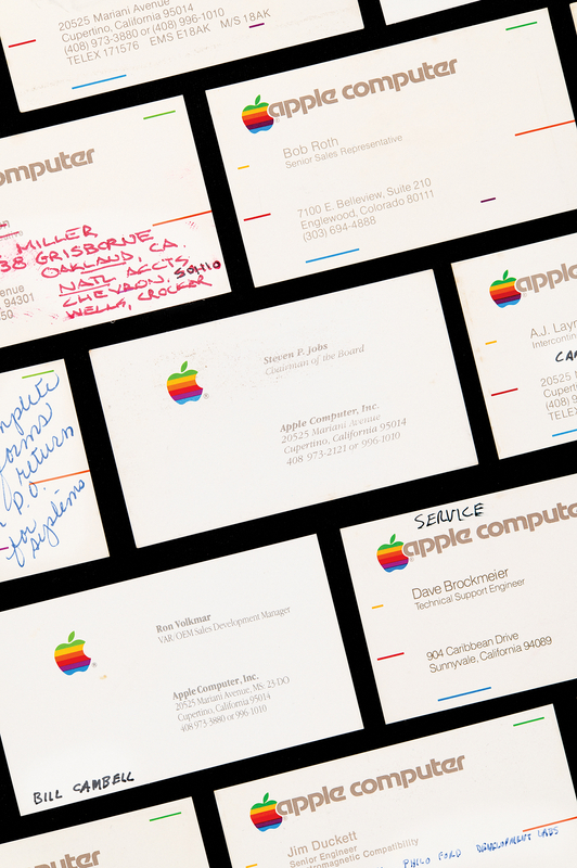 Lot 6003 Steve Jobs Apple Business Card (c. 1985) with Miscellaneous Group of (18) Apple Computer Business Cards - From the Estate of Chuck Colby