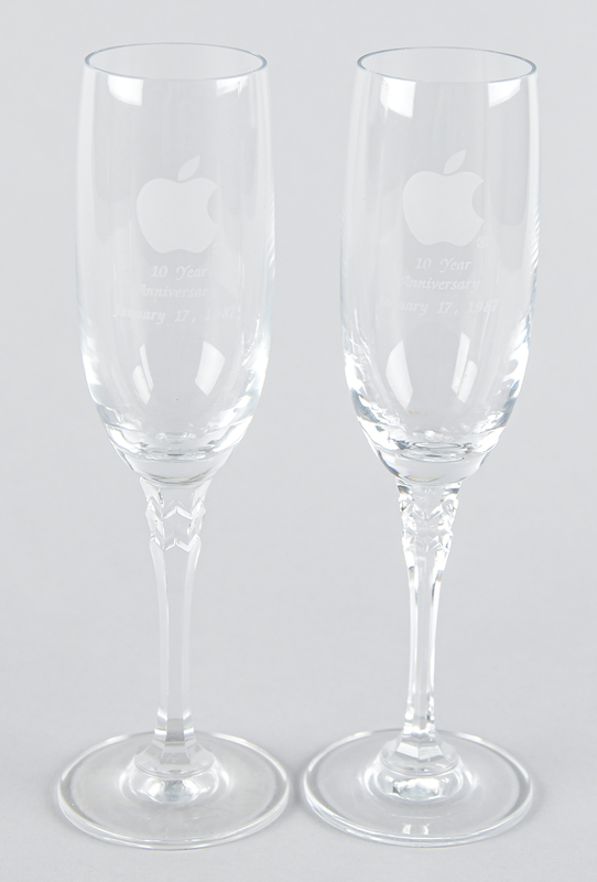Lot 6107 Apple Computer (2) 10-Year Anniversary Champagne Glasses