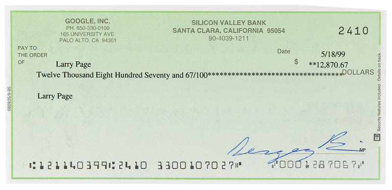 Lot 6145 Google: Larry Page and Sergey Brin Signed Check