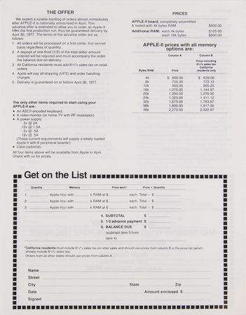 Lot #6013 Ron Wayne's Apple II Advance Order Information Brochure - Image 3
