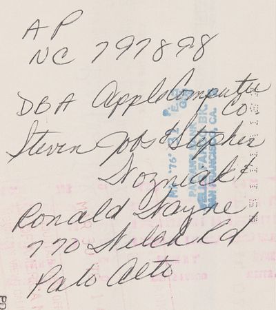 Lot #6001 Steve Jobs Filled Out and Signed 1976 Apple Computer Co. Check No. 6, Listing the Names of the Company's Three Original Founders - ?Apple Computer Co., Steven Jobs & Stephen Wozniak & Ronald Wayne? - Image 4