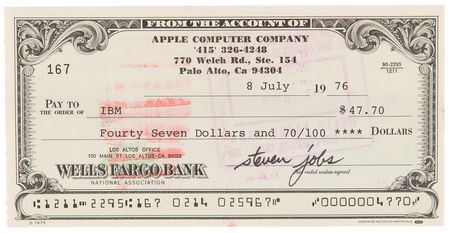 Lot #6002 Steve Jobs Signed 1976 ?Apple Computer Company? Check to IBM - Filled Out Entirely by the Company's Co-Founder - Image 2