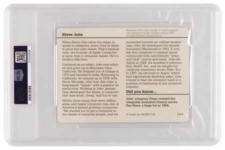 Lot #6005 Steve Jobs 1998 Grolier Inc. 'Notable People' Trading Card - PSA MINT 9 - Image 2