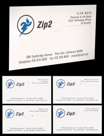 Lot #6143. Elon Musk Zip2 Business Card (1995)